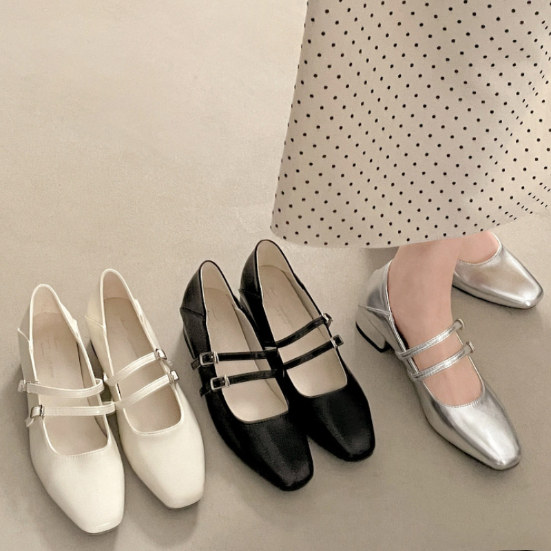 Women'S Shoes Large - Square Toe Low Heel Women Silvery